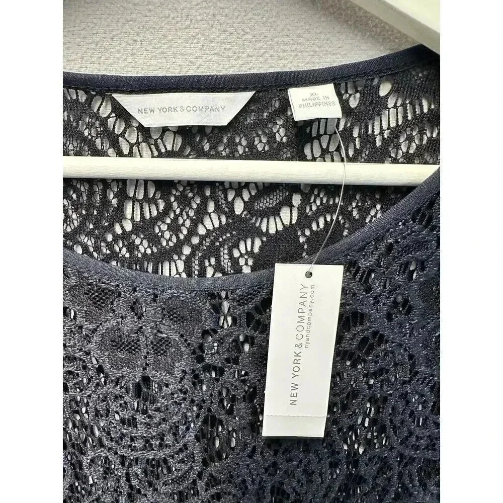 New York & Company Women’s‎ Size XL Blue Lace See-Through Blouse